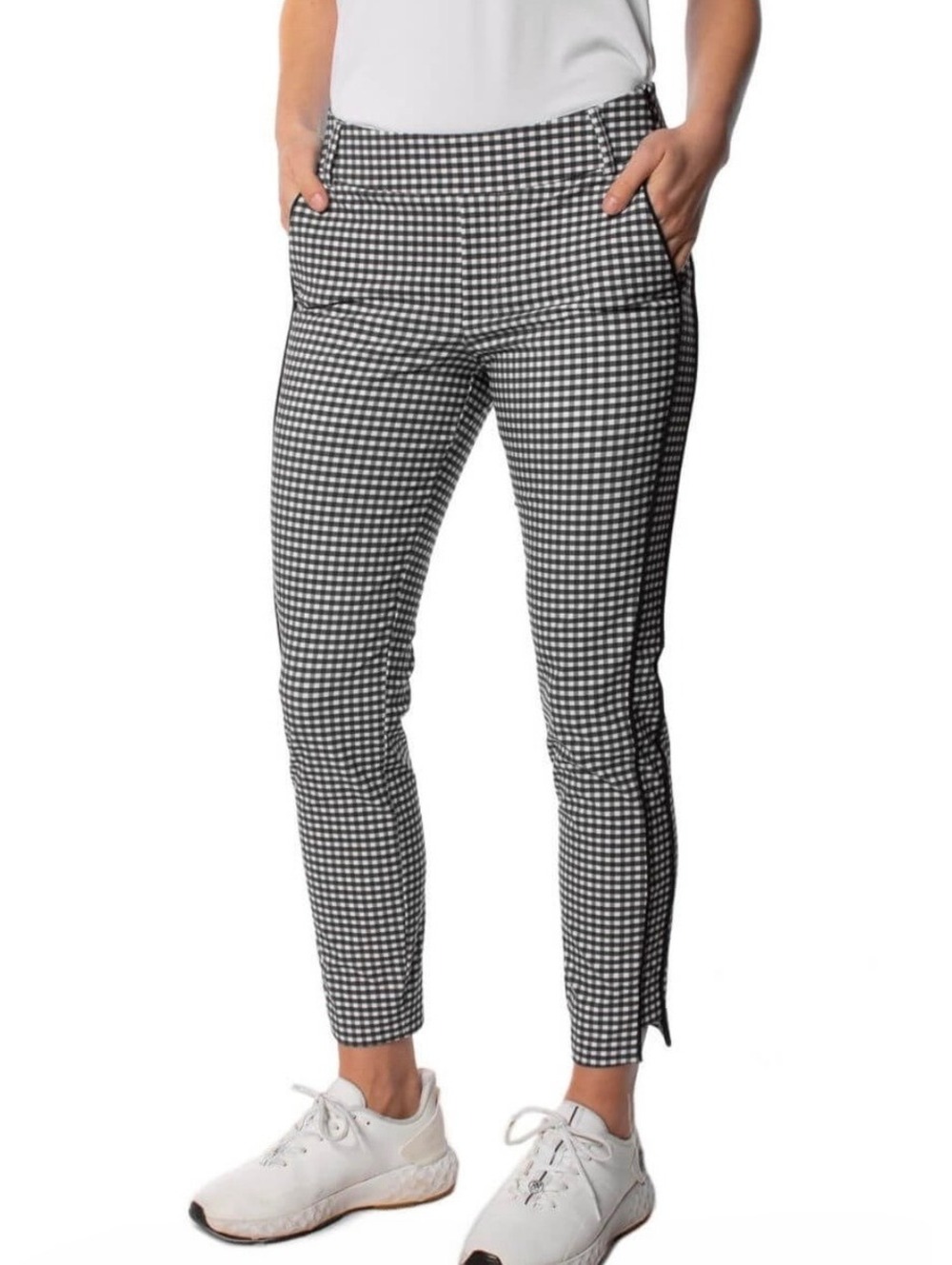 Golftini Black White Checkered Stretch Ankle Golf Pants Water Resistant L